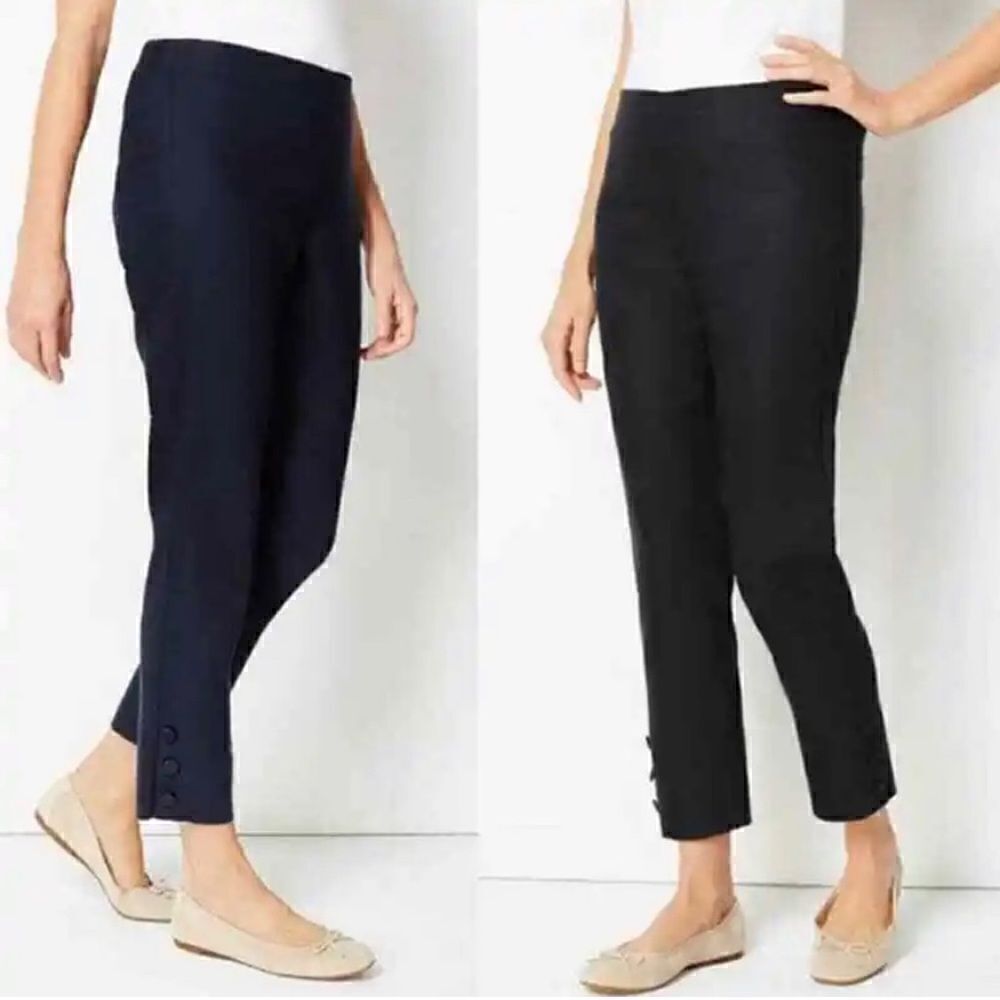 J.Jill Navy Linen Stretch Pant with Buttons | SZ S